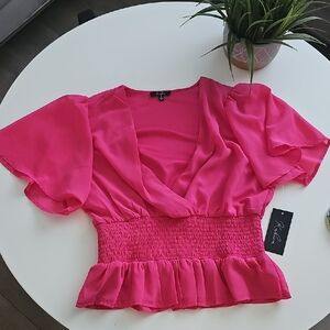 NWT Kabina Pink Peplum V-Neck Top